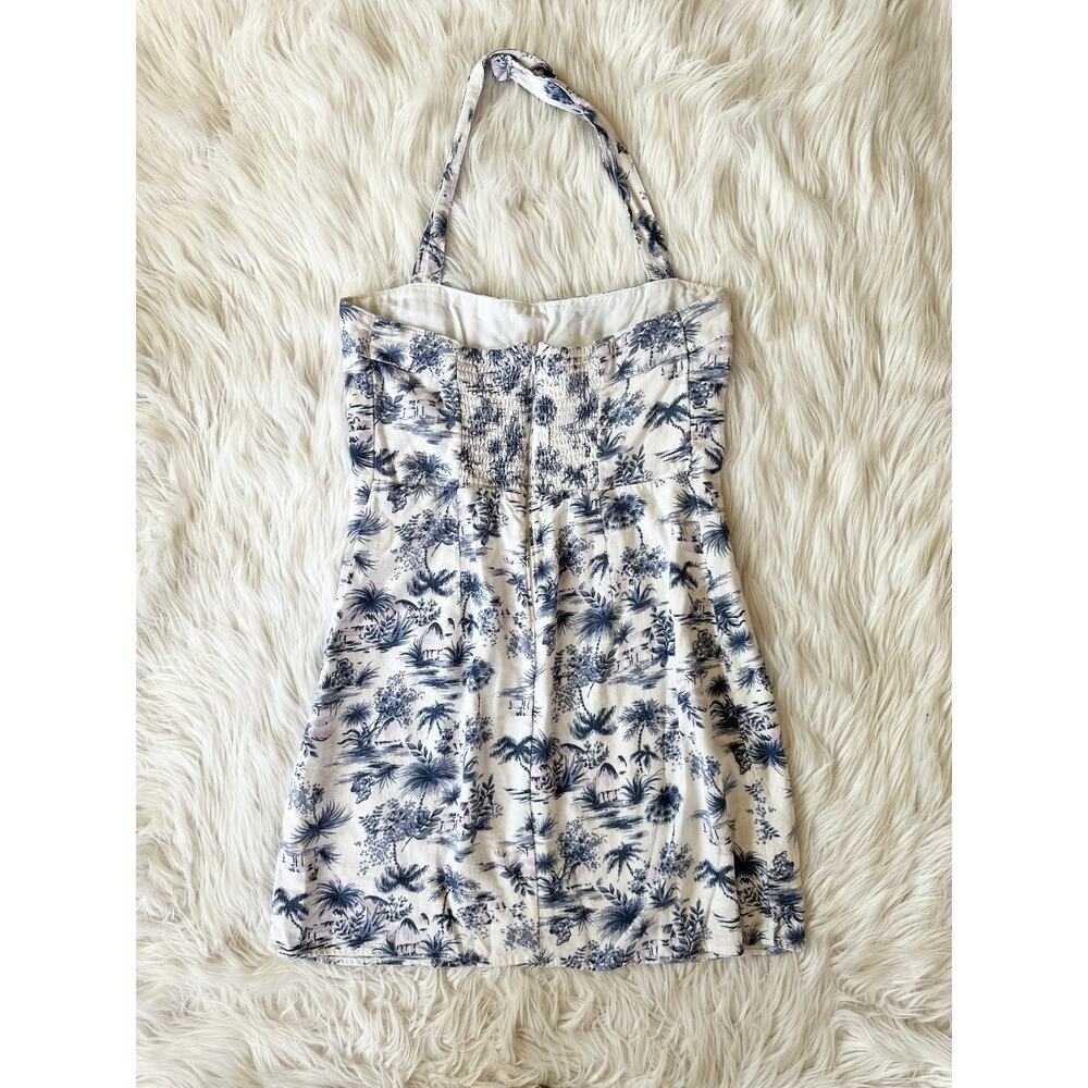 Abercrombie & Fitch Halter Mini Dress Linen Blend Tropical Toile Floral White - Picture 9 of 12